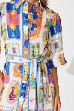 Sale Oriella Shirt Dress in Cream with Multi Conversational Print Dresses|Casual
