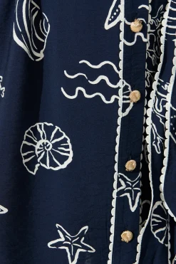 Best Oriella Shirt Dress in Navy with White Shell Print Dresses|Casual