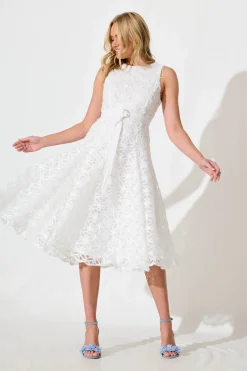 Outlet Osment Midi Dress In White Floral Embroidered Tulle Dresses|Party
