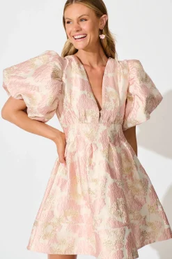 Outlet Paris Dreamer Dress in Blush with Gold Jacquard Dresses|Party