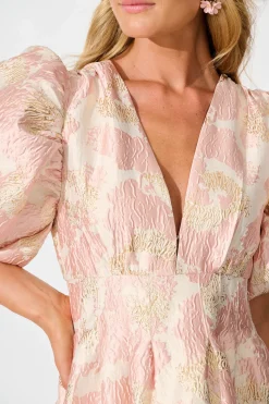 Outlet Paris Dreamer Dress in Blush with Gold Jacquard Dresses|Party