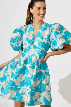 Best Paris Dreamer Dress In Pale Gold With Aqua Jacquard Dresses|Party