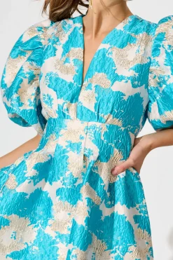 Best Paris Dreamer Dress In Pale Gold With Aqua Jacquard Dresses|Party