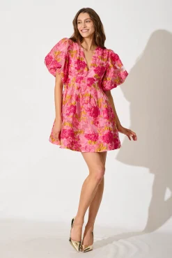 Hot Paris Dreamer Dress In Pink Floral Organza Burnout Dresses|Party