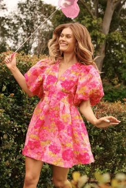 Hot Paris Dreamer Dress In Pink Floral Organza Burnout Dresses|Party