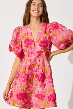 Hot Paris Dreamer Dress In Pink Floral Organza Burnout Dresses|Party