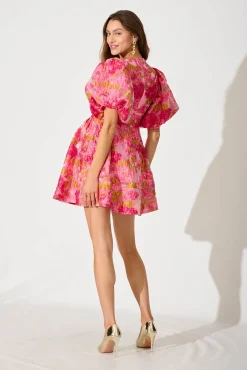Hot Paris Dreamer Dress In Pink Floral Organza Burnout Dresses|Party