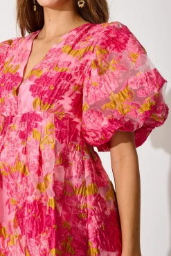 Hot Paris Dreamer Dress In Pink Floral Organza Burnout Dresses|Party