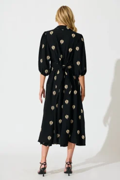 Sale Peggy Maxi Shirt Dress in Black Embroidery Dresses|Casual