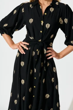 Sale Peggy Maxi Shirt Dress in Black Embroidery Dresses|Casual