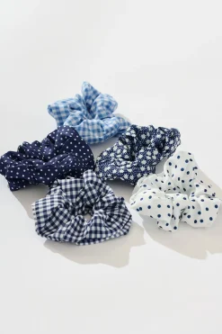 Hot Perry 5 Pack Scrunchie in Navy Multi Hair Accessories
