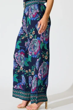 Online Petal Drift Pant in Navy with Multi Floral Bottoms|Pants