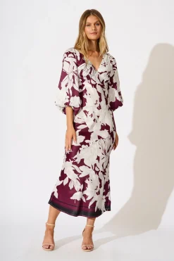 New Petal Maxi Dress in Plum and White Floral Dresses|Party