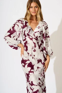 New Petal Maxi Dress in Plum and White Floral Dresses|Party