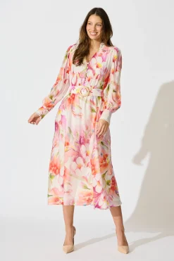 Best Petal Script Maxi Dress in White with Multi Floral Dresses|Party
