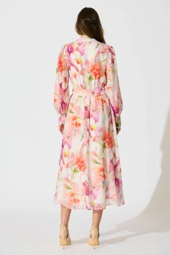 Best Petal Script Maxi Dress in White with Multi Floral Dresses|Party