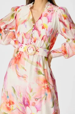 Best Petal Script Maxi Dress in White with Multi Floral Dresses|Party