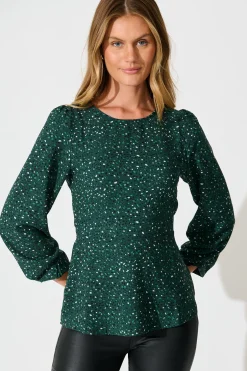 Hot Petra Top in Emerald Multi Spot Crepe Tops