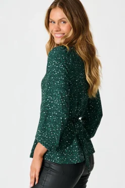 Hot Petra Top in Emerald Multi Spot Crepe Tops
