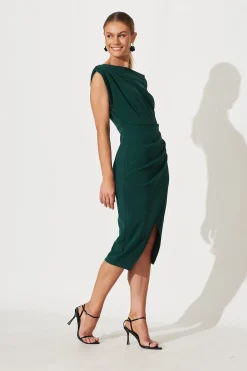 Sale Phoenix Off Shoulder Midi Dress In Emerald Dresses|Party