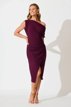 Outlet Phoenix Off Shoulder Midi Dress In Plum Dresses|Party