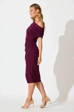 Outlet Phoenix Off Shoulder Midi Dress In Plum Dresses|Party