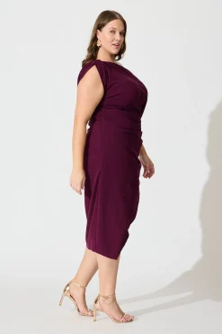 Outlet Phoenix Off Shoulder Midi Dress In Plum Dresses|Party