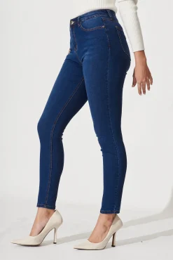 Clearance Piper High Rise Skinny Jean In Dark Blue Denim Bottoms