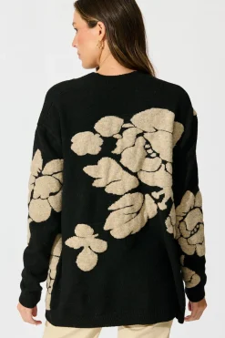 Sale Pixie Knit Cardigan in Black Floral Wool Blend Knitwear|Knitwear