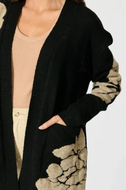 Sale Pixie Knit Cardigan in Black Floral Wool Blend Knitwear|Knitwear