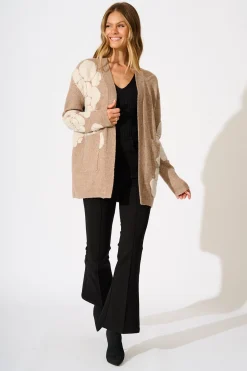 Online Pixie Knit Cardigan in Brown Floral Wool Blend Knitwear|Knitwear