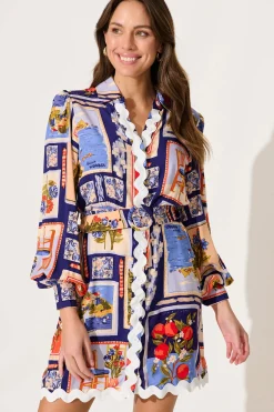 Discount PRE ORDER Amico Dress In Blue Multi Postcard Print Dresses|Casual