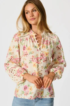 Clearance PRE ORDER Cascades Top in Yellow Floral Linen Blend Tops|Casual
