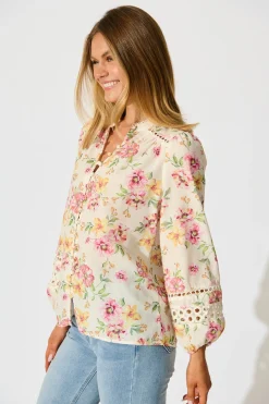 Clearance PRE ORDER Cascades Top in Yellow Floral Linen Blend Tops|Casual