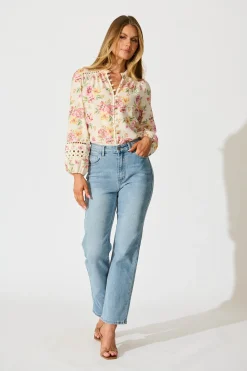 Clearance PRE ORDER Cascades Top in Yellow Floral Linen Blend Tops|Casual