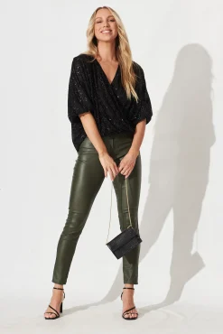 New PRE ORDER Celebration Sequin Mock Wrap Top In Black Tops|Party & Occasion