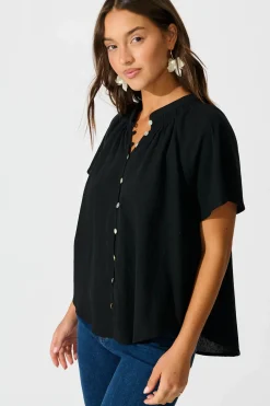Sale PRE ORDER Lombard Top in Black Cotton Linen Tops|Casual