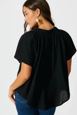 Sale PRE ORDER Lombard Top in Black Cotton Linen Tops|Casual