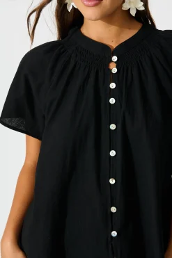 Sale PRE ORDER Lombard Top in Black Cotton Linen Tops|Casual