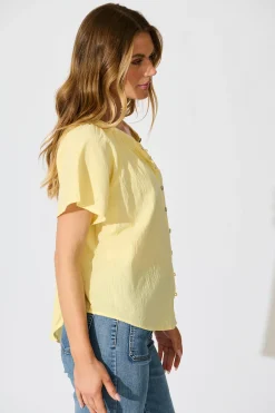 Fashion PRE ORDER Lombard Top in Butter Yellow Cotton Linen Tops|Casual