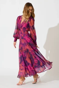 Sale PRE ORDER Martina Maxi Dress in Purple Watercolour Chiffon Dresses|Party