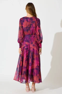 Sale PRE ORDER Martina Maxi Dress in Purple Watercolour Chiffon Dresses|Party