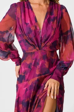 Sale PRE ORDER Martina Maxi Dress in Purple Watercolour Chiffon Dresses|Party