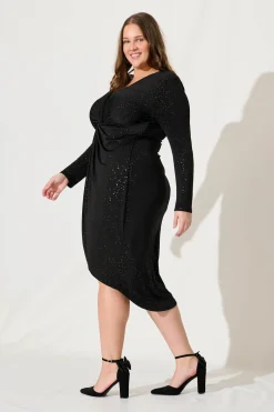 Best PRE ORDER Nevis Midi Dress In Black Glitter Dresses|Party