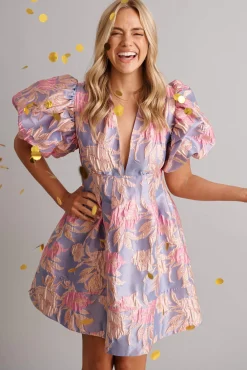 New PRE ORDER Paris Dreamer Dress in Lilac and Pink Metallic Jacquard Dresses|Party