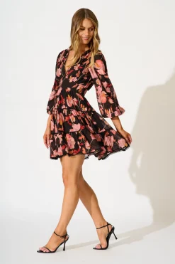 Clearance PRE ORDER Riverstone Dress in Black Floral with Black Lace Trim Dresses|Party