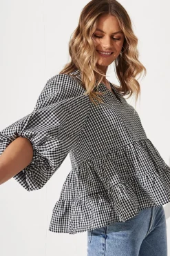New PRE ORDER Talena Top In Black And White Gingham Cotton Tops|Casual