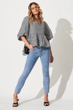 New PRE ORDER Talena Top In Black And White Gingham Cotton Tops|Casual