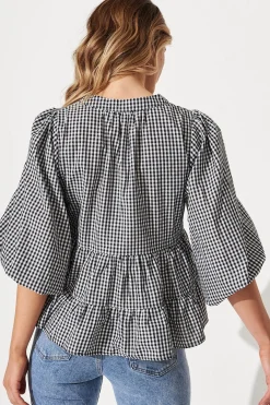 New PRE ORDER Talena Top In Black And White Gingham Cotton Tops|Casual