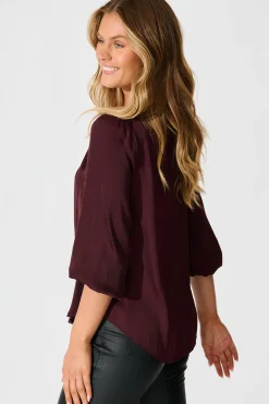 Outlet Pristine Top in Wine Satin Tops|Workwear
